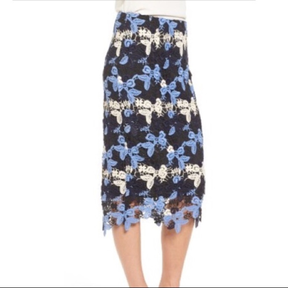 Emerson Rose blue black white midi length lace skirt size 16